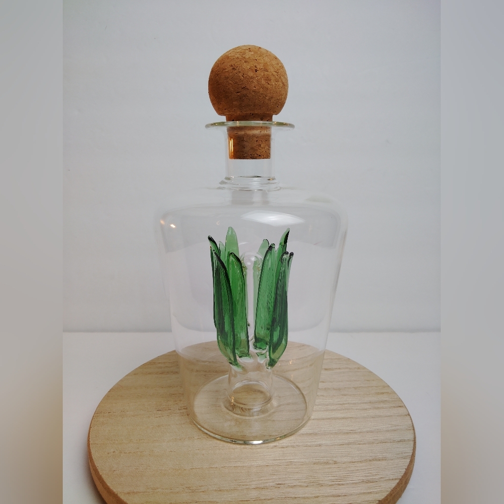 Final Touch Agave Tequila Glass Decanter Clear with Green Glass Agave Plant